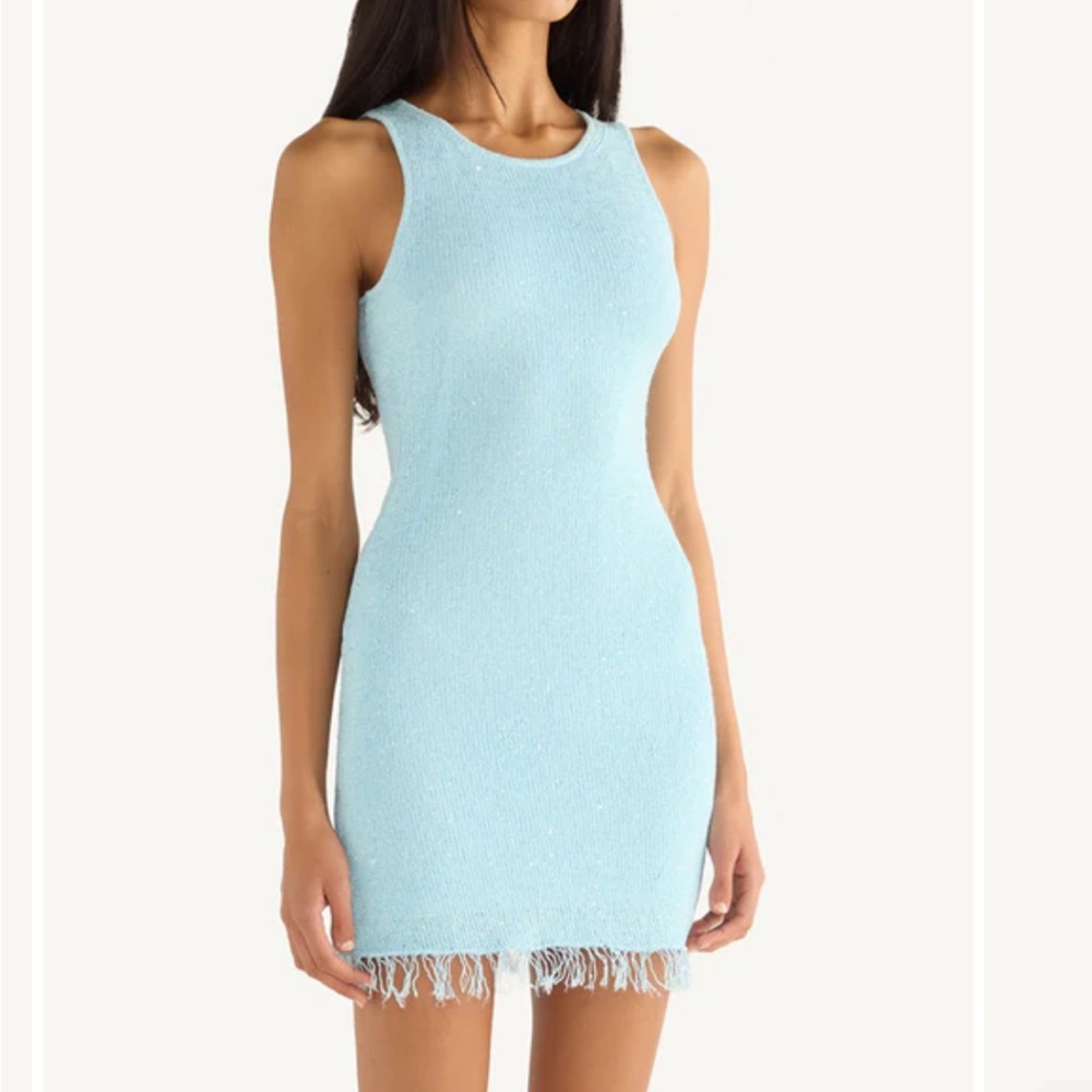 Elegant Light Blue Sleeveless Mini Dress